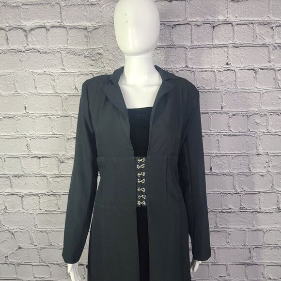 Full Length Black Jacket, Lace Up Back, Women's Size Small - Picture 1 of 7